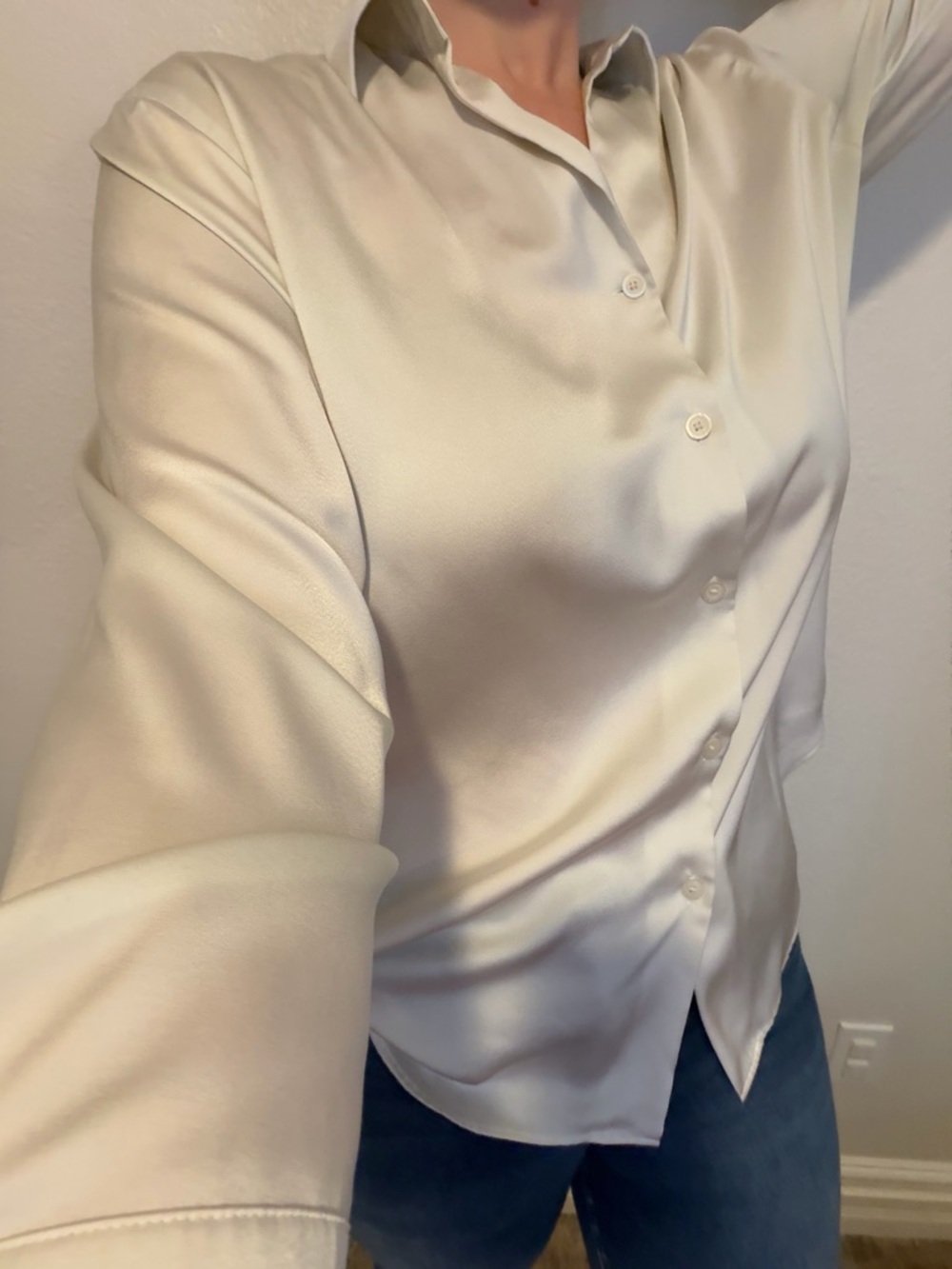 Uniqlo Classic Cream Satin Button-Up Blouse